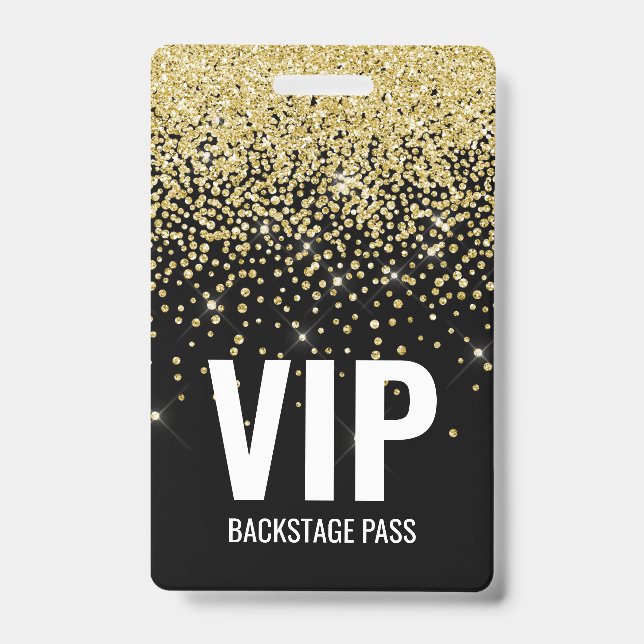 Black Gold Glitter VIP Pass with QR Code ID Badge (Front)
