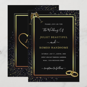 Black Gold Glitter Wedding Invitations Example