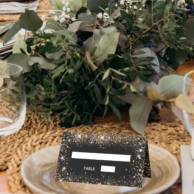 Black gold glitter wedding place card (Creator Uploaded)