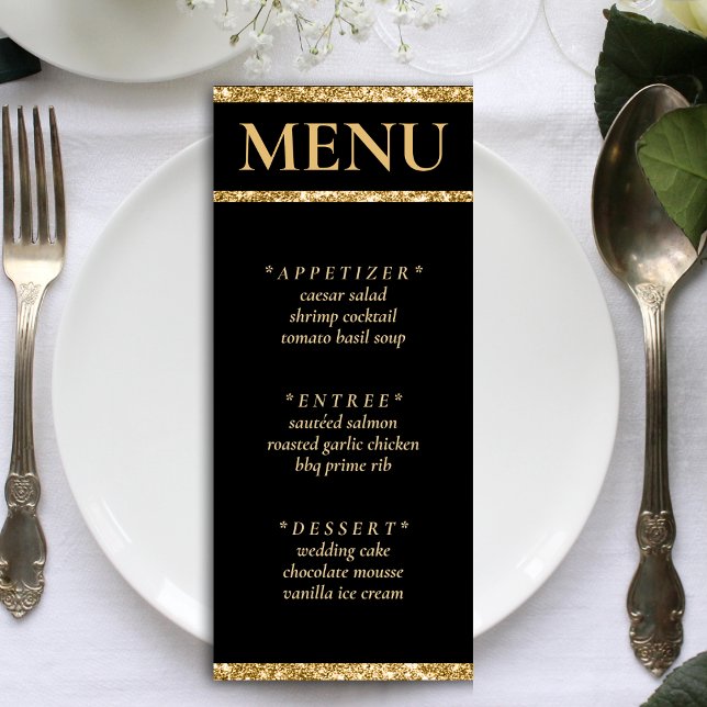 Black & Gold Glitter Wedding Reception Menu (Black & Gold Glitter Wedding Reception Menu)