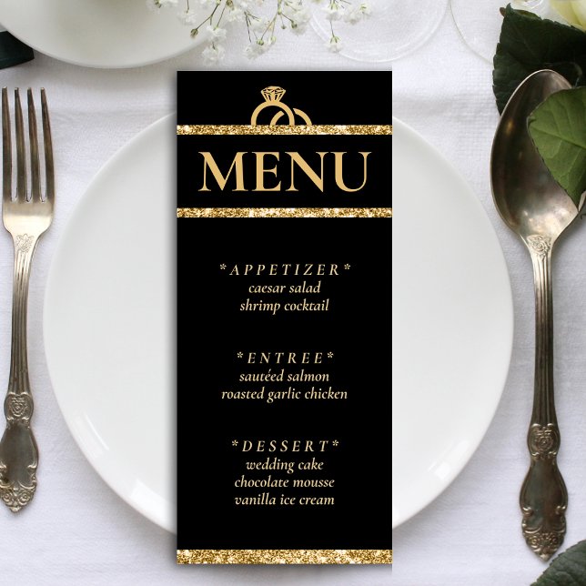 Black & Gold Glitter Wedding Reception Menu (Black & Gold Glitter Wedding Reception Menu)