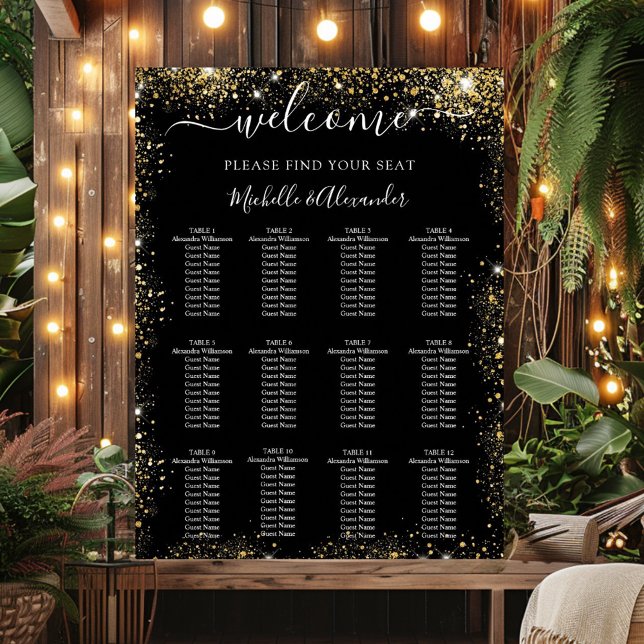 Black gold glitter wedding seating chart (Creator Uploaded)