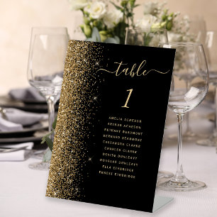 Black Gold Glitter Wedding Table Number Pedestal Sign
