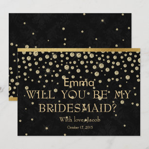 Black Gold Glitter Will You Be My Bridesmaid Invitation