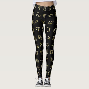 Black & Gold Glitter Zodiac Astrology Signs Leggings