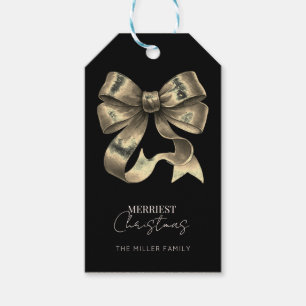 Black Gold Glittered Bow Christmas Gift Tags