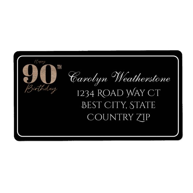 Black & Gold Glittery Number 90th Birthday Address (Front)