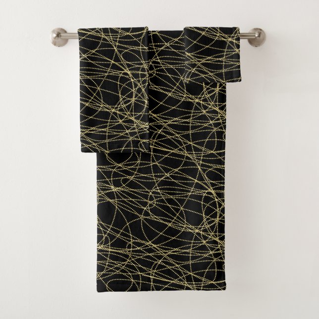Black Gold Glitzy Abstract Bath Towel Set (Insitu)
