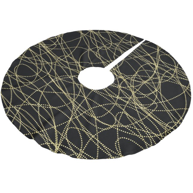 Black Gold Glitzy Abstract Christmas Brushed Polyester Tree Skirt (Angled)