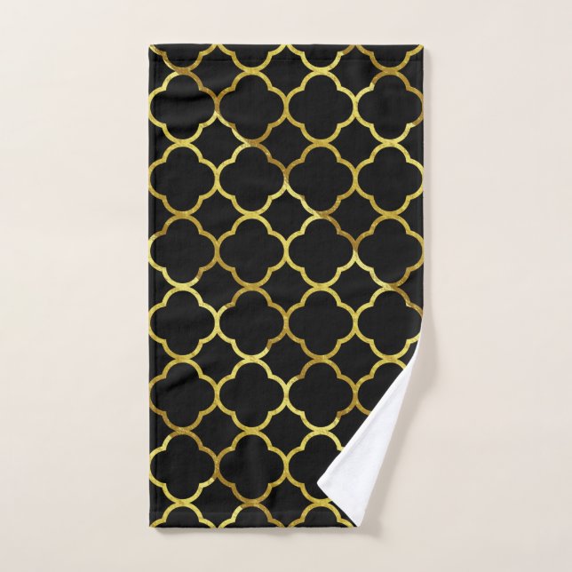 Black Gold Golden Quatrefoil Patterns Elegant 2020 Hand Towel (Hand Towel)