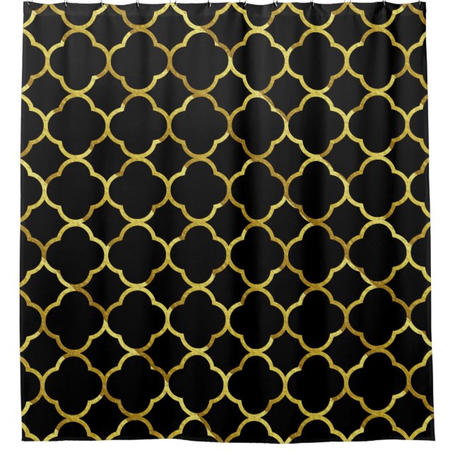 Black Gold Golden Quatrefoil Patterns Elegant Cool Shower Curtain (Front)