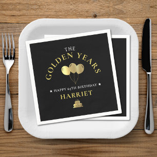 Black & Gold Golden Years 65th Birthday Napkin