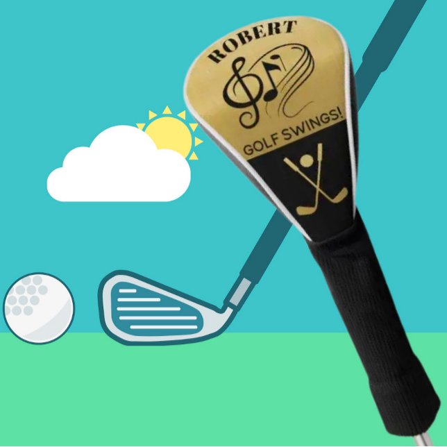 Black & Gold Golf Swings Personalised Golf Head Cover (Creator Uploaded)