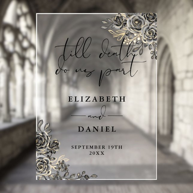 Black Gold Gothic Roses Floral Wedding Acrylic Sign (Black Gold Gothic Roses Floral Wedding Acrylic Sign)