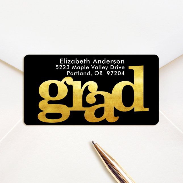 Black gold grad bold typography minimal address label (Creator Uploaded)