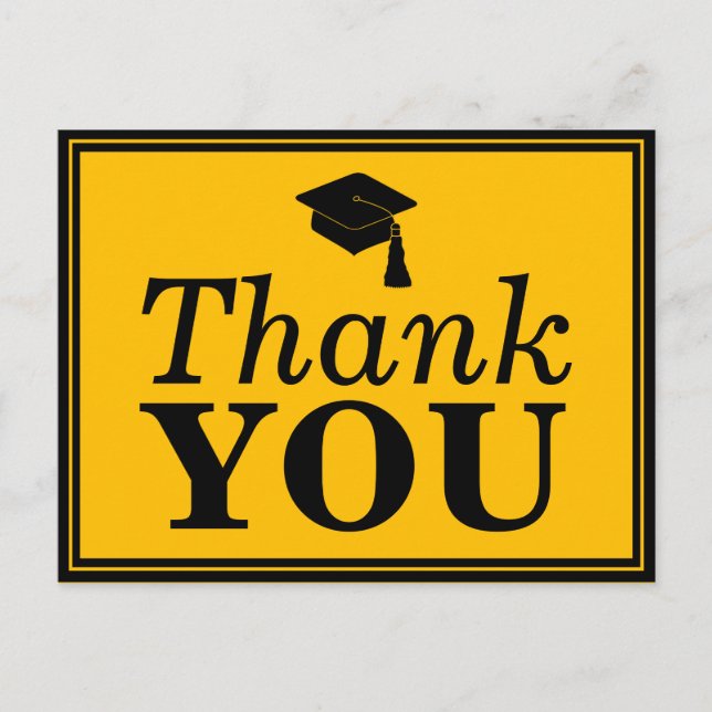 Black Gold Grad Cap Thank You Postcard (Front)