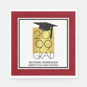 Black & Gold GRAD Editable Red Graduation Napkin