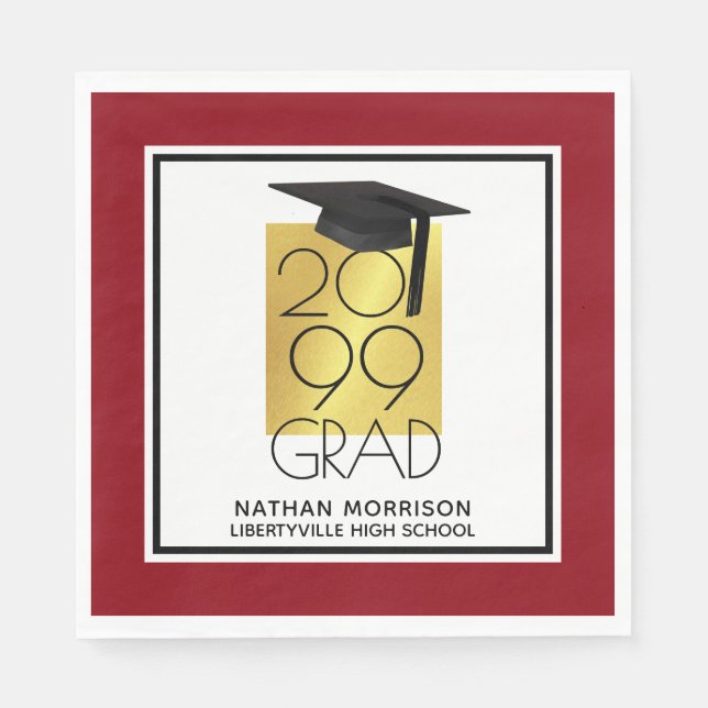 Black & Gold GRAD | Editable Red | Graduation Napkin (Front)