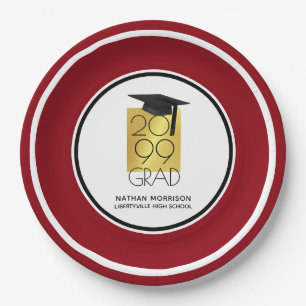 Black & Gold GRAD   Editable Red   Graduation Paper Plate