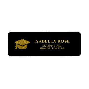 Black Gold Grad Graduation Mail Return Address  Return Address Label