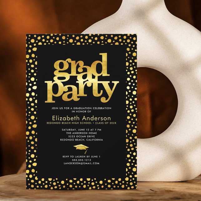 Black gold grad party modern bold typography chic invitation (Creator Uploaded)