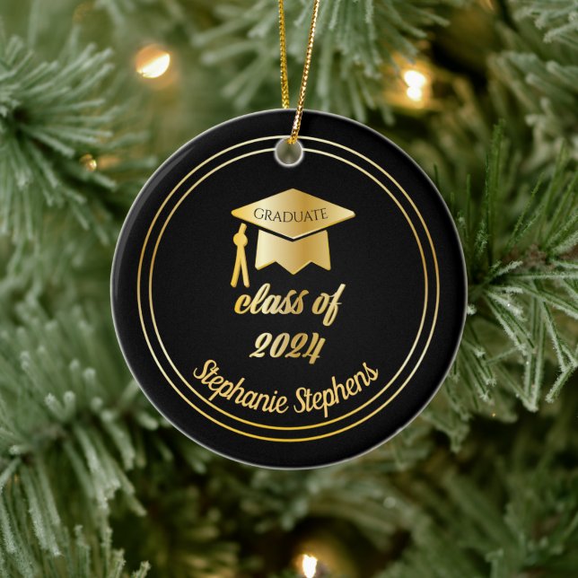 Black Gold Graduate Cap Graduation 2022 Photo  Ceramic Ornament (Tree)