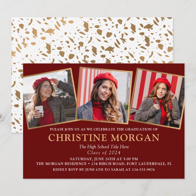 Black Gold Graduate Photo Graduation Announcement (Front/Back)