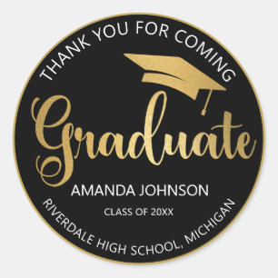 Black Gold Graduate Thank You Graduation  Classic Round Sticker