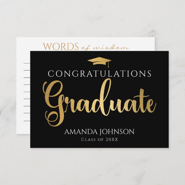 Black Gold Graduate Words of Wisdom Graduation  Enclosure Card (Front/Back)