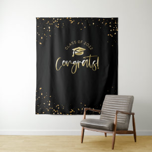 Black Gold Graduation 2025 Photo Booth Tapestry