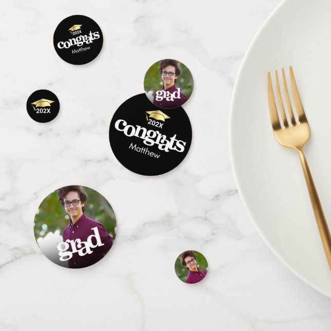 Black gold graduation 3 photo bold typography confetti (Group)