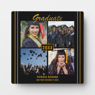 Black Gold Graduation 4 Photo Collage Keepsake Plaque