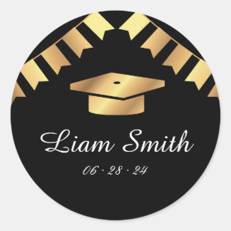 Black Gold Graduation Cap Envelope Seal