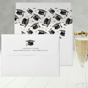 Black Gold Graduation Cap Personalised Envelope