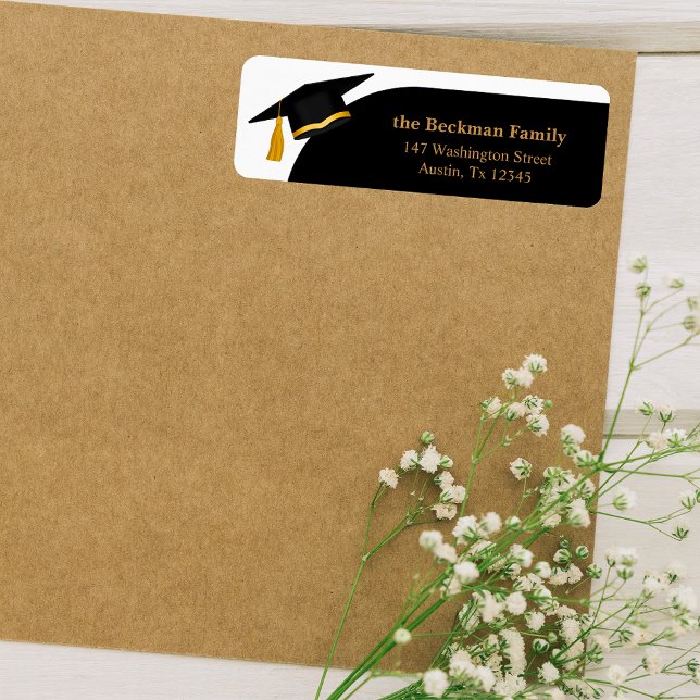 Black Gold Graduation Cap Return Address Label (Black Gold Graduation Cap Return Address Label)