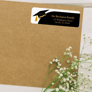Black Gold Graduation Cap Return Address Label