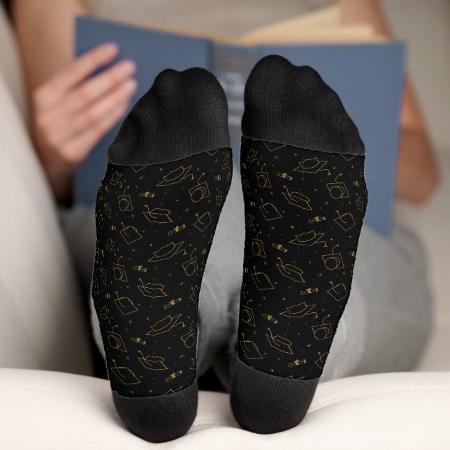 Black & Gold Graduation Cap Toss Socks (Bottom)