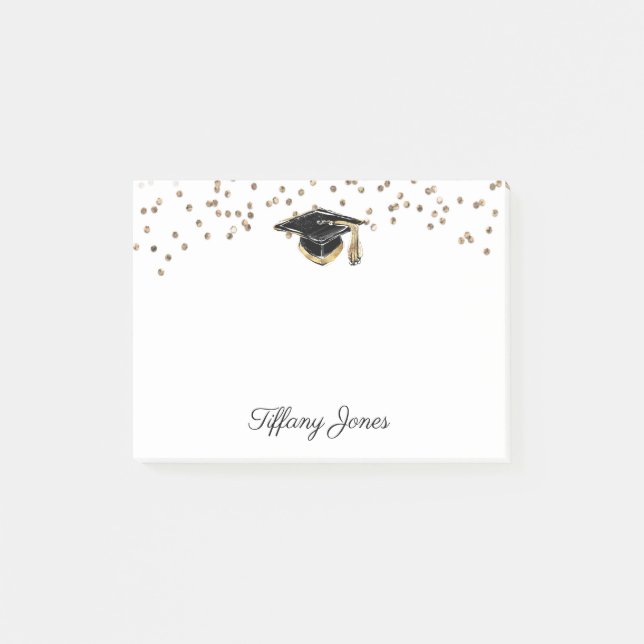 Black & Gold Graduation Cap with Gold Glitter Post-it Notes (Front)