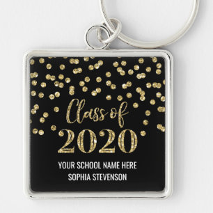 Black Gold Graduation Class of 2020 Confetti Key Ring