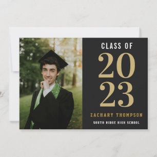 Black & Gold Graduation Class Year with Photo Invitation