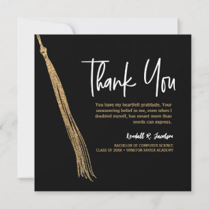 Black Gold Graduation Creative tassel grad cap Thank You Card
