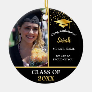 Black & Gold Graduation Custom Photo Class Of 2023 Ceramic Ornament