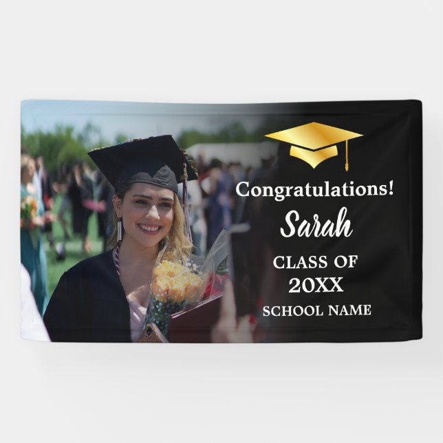 Black | Gold Graduation Custom Photo Class Of 2025 Banner (Horizontal)