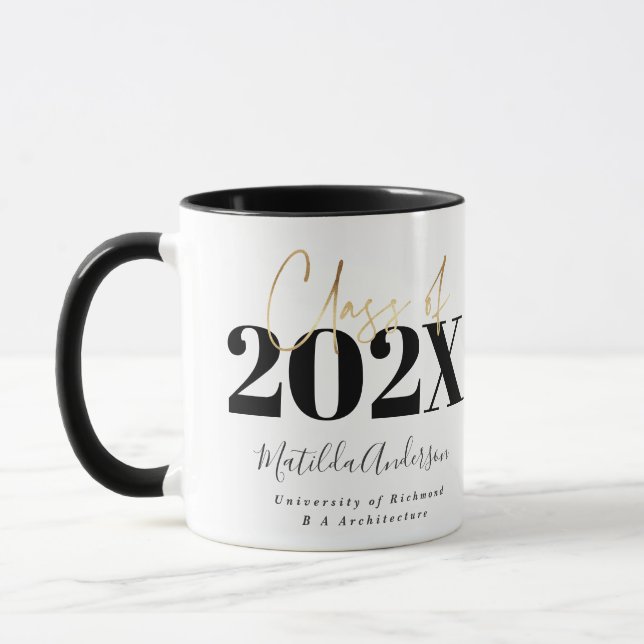 black gold graduation elegant script modern  mug (Left)