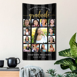 Black Gold Graduation K–12 Photo Collage Script Banner
