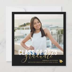 Black Gold Graduation Open House Square  Announcem Announcement