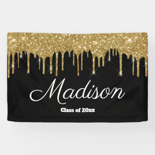 Black Gold Graduation Party Backdrop Class of 2025 Banner