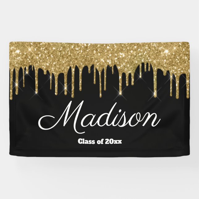Black Gold Graduation Party Backdrop Class of 2025 Banner (Horizontal)
