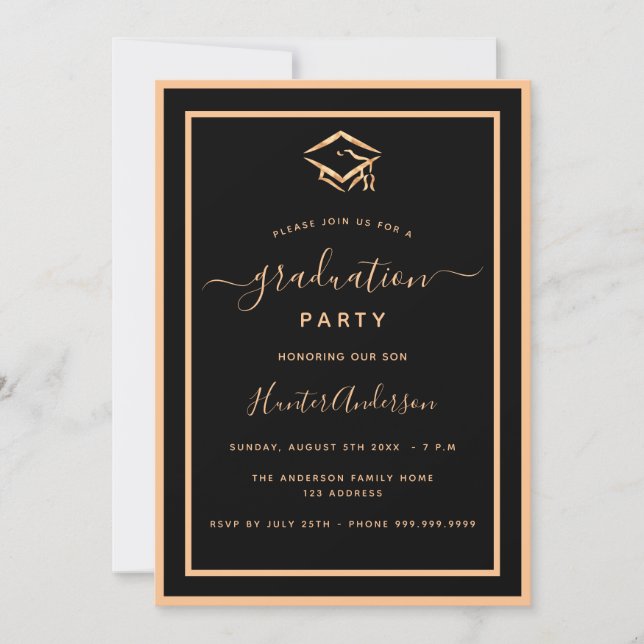 Black gold graduation party invitation (Front)