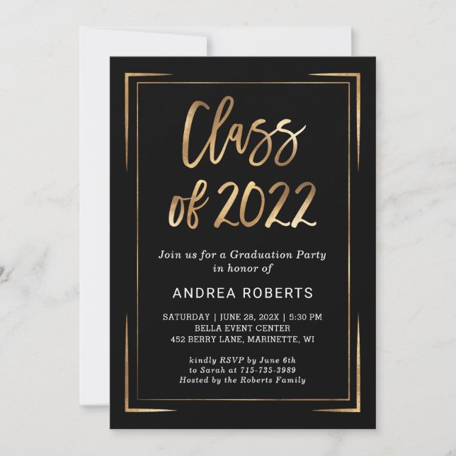 Black Gold Graduation Party Invitation (Front)
